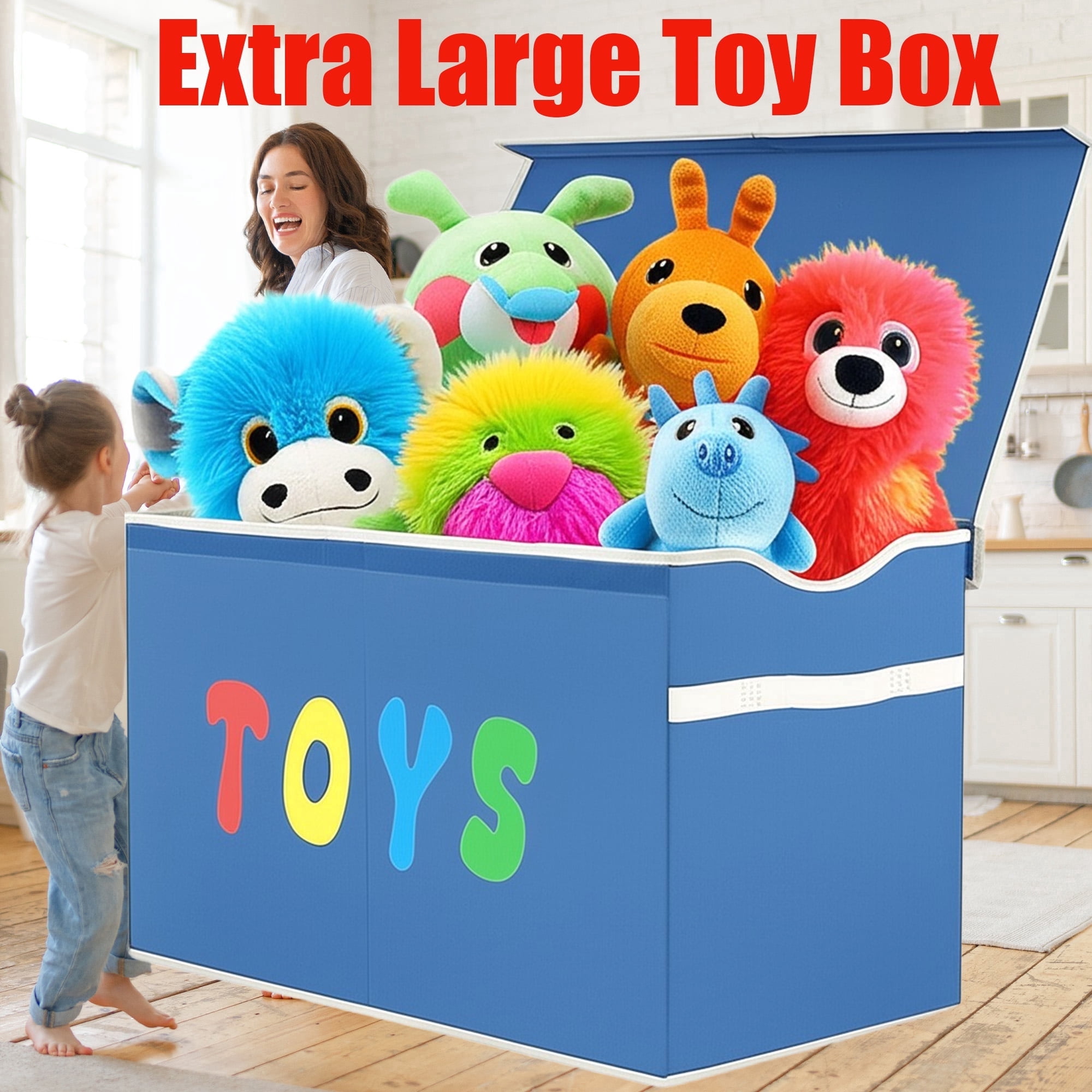 VICTORICH Extra Large Child Collapsible Toy Storage Fabric 32 gal Kids Room Toy Chest, Blue
