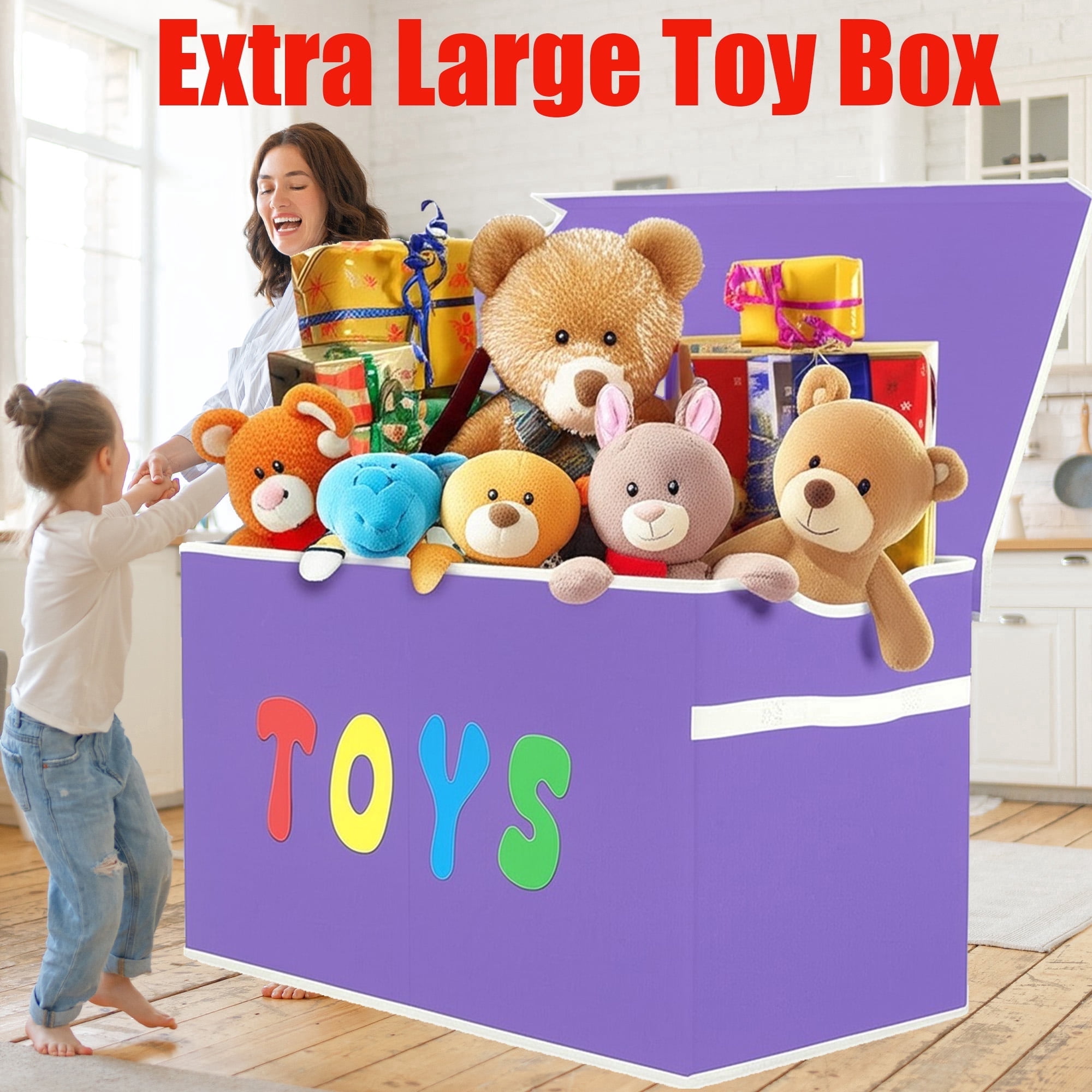 VICTORICH Extra Large Child Collapsible Toy Storage Fabric 32 gal Kids Room Toy Chest, Purple