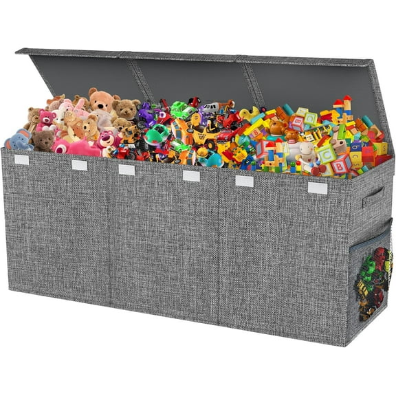 Extra Large Toy Box Chest with Lids, Collapsible Sturdy Kids Toy Storage Organizer Boxes for Boys Girls, 40"x14"x16", Toybox Storage Bins Basket for Living Room, Bedroom, Nursery, Gray