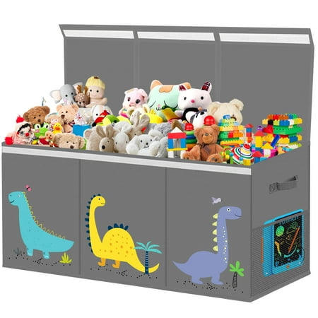 Extra Large Toy Box, Collapsible Sturdy Kids Toy Chest for Boys, Girls, Kids, 39*13.5*15.5",Toy Storage Organizer Toddler Storage Bins with Lids, Toy Box for Living Room, Bedroom, Nursery, Gray