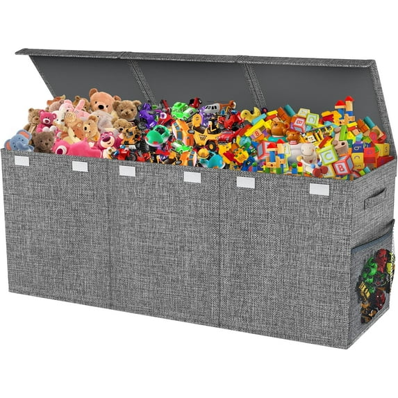 Extra Large Toy Box, Collapsible Sturdy Kids Toy Chest for Boys, Girls, 41"x14"x16" Storage Organizer Toddler Storage Bins with Lids, Toybox Basket for Living Room, Bedroom, Nursery, Gray