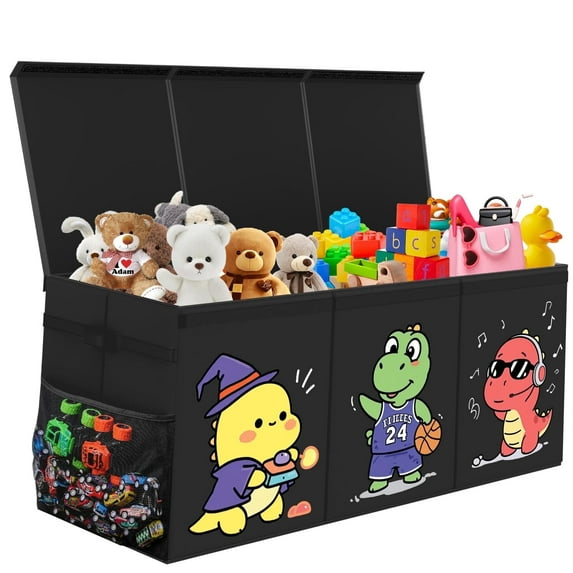 Extra Large Toy Box, Collapsible Sturdy Kids Toy Chest Storage Box with 2 Side bags and Removable Lids, 40"X14"X16",Stuffed Animal Storage Bins for Nursery Room, Playroom,Closet,Home Organization