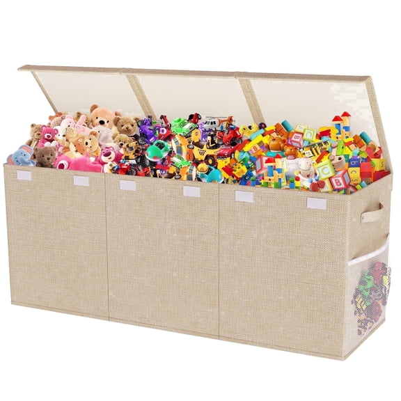 Extra Large Toy Box, Collapsible Sturdy Kids Toy Chest Storage Box with 3 Side bags and Removable Lids, 40"X14"X16"，Storage Bins with Lids for Nursery Room, Playroom,Closet,Home Organization,School