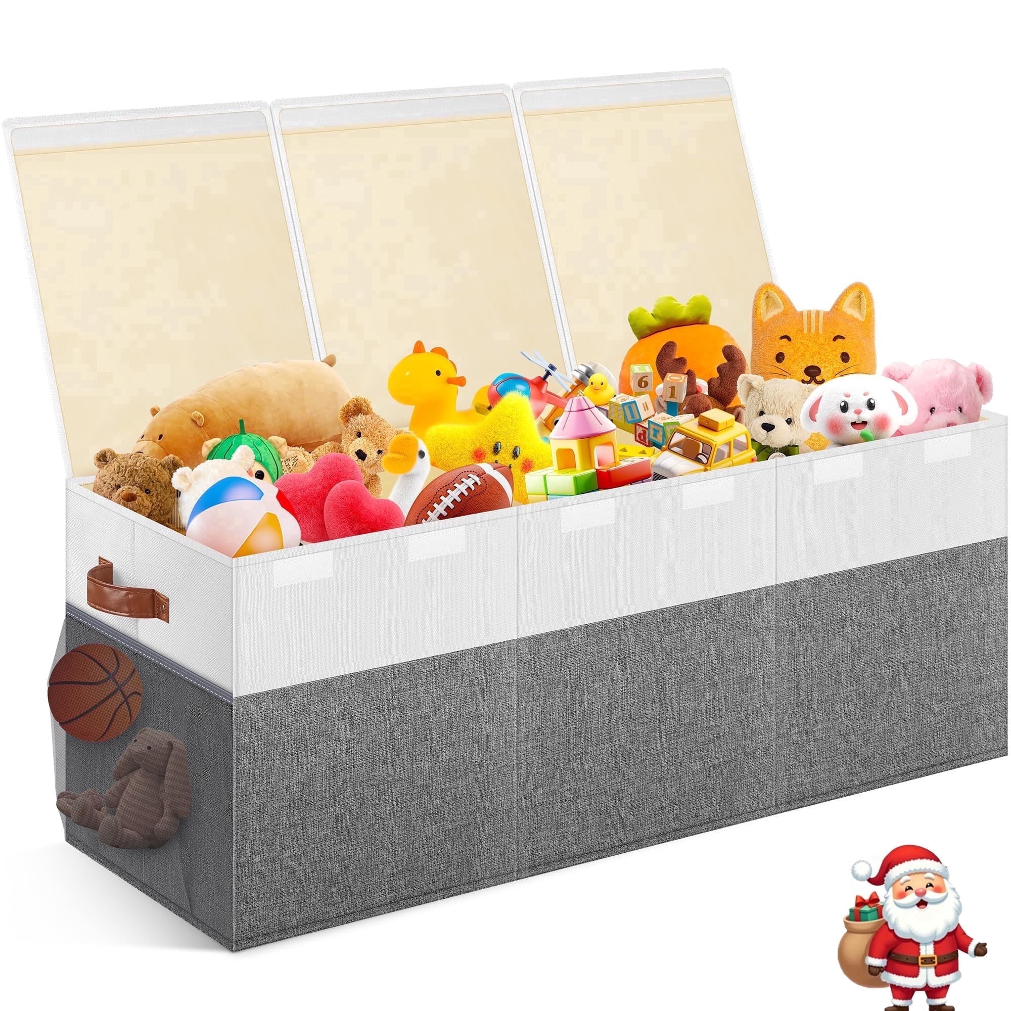 Extra Large Toy Box, Collapsible Sturdy Kids Toy Chest Storage Box with 3 Side bags and Removable Lids, 40"X14"X16"，large toy box for Nursery Room, Playroom,Closet,Home Organization,School