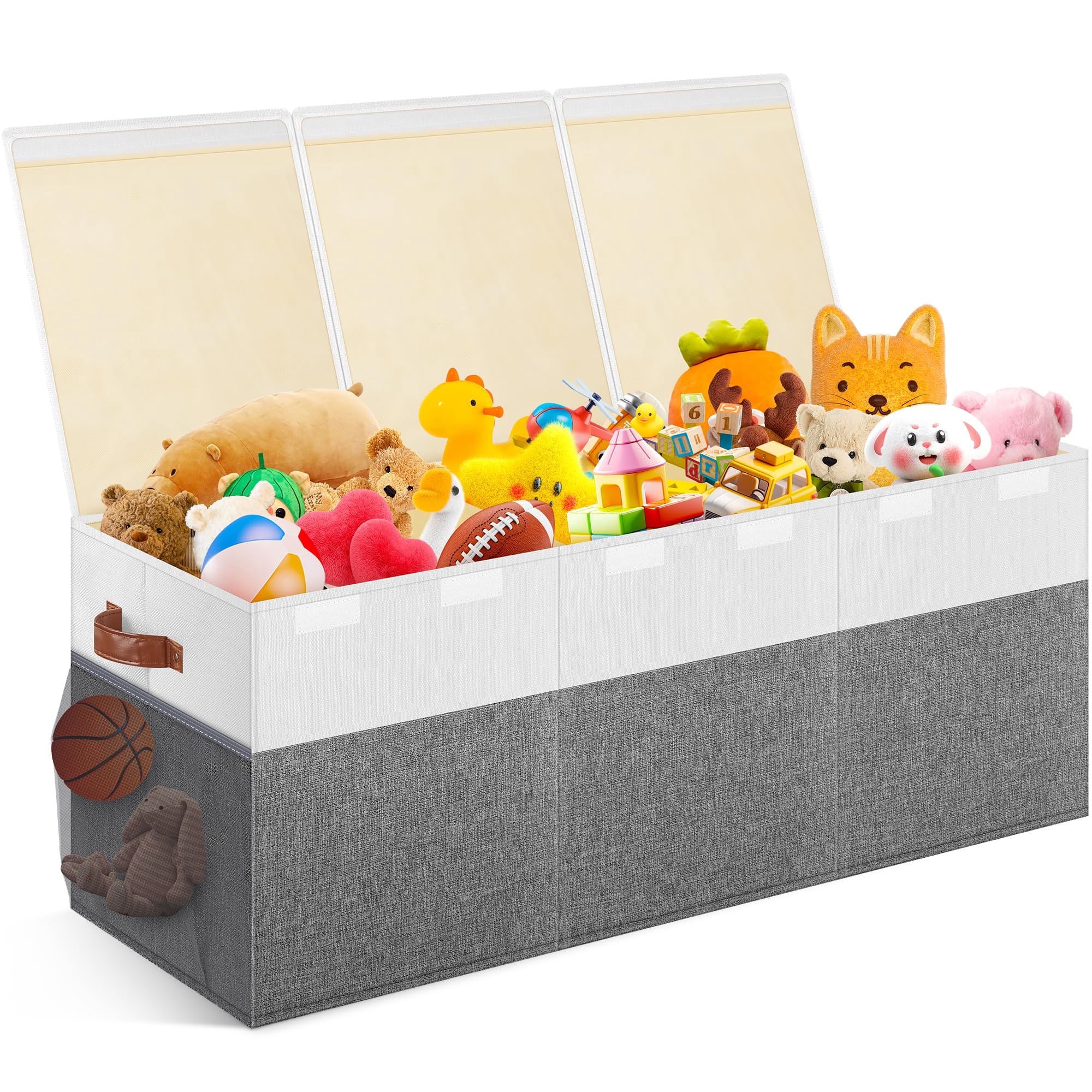 Extra Large Toy Box, Collapsible Sturdy Kids Toy Chest Storage Box with 3 Side bags and Removable Lids, 40"X14"X16"，large toy box for Nursery Room, Playroom,Closet,Home Organization,School