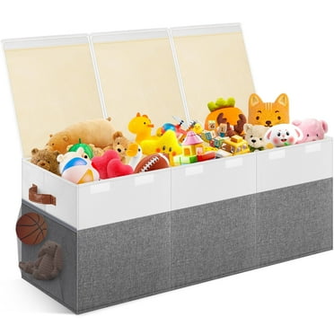 Extra Large Toy Box, Collapsible Sturdy Kids Toy Chest Storage Box with 3 Side bags and Removable Lids, 40"X14"X16"，large toy box for Nursery Room, Playroom,Closet,Home Organization,School