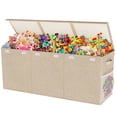 thumbnail image 1 of Extra Large Toy Box, Collapsible Sturdy Kids Toy Chest Storage Box with 3 Side bags and Removable Lids, 40"X14"X16"，large toy box for Nursery Room, Playroom,Closet,Home Organization,School，Deep beige, 1 of 10