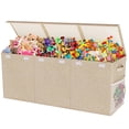 thumbnail image 1 of Extra Large Toy Box, Collapsible Sturdy Kids Toy Chest Storage Box with 3 Side bags and Removable Lids, 40"X14"X16"，large toy box for Nursery Room, Playroom,Closet,Home Organization,School，Deep beige, 1 of 10