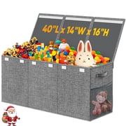 Extra Large Toy Box, Collapsible Sturdy Kids Toy Storage Storage Box with 2 Side bags and Removable Lids, 40"X14"X16" large Toy Chest for Boys, Girls, Nursery, Living Room, Playroom,Gray