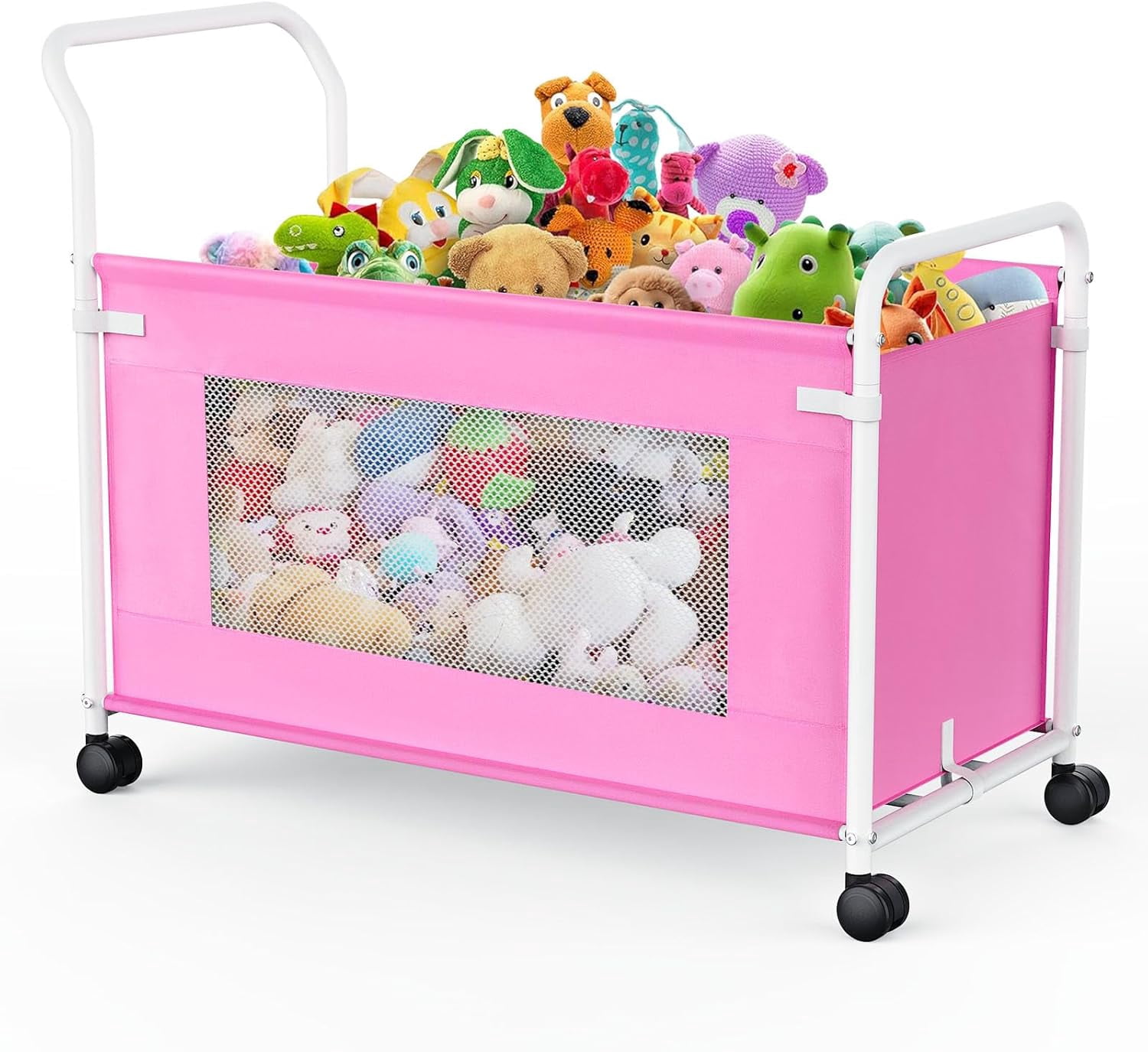 Extra Large Toy Box for Kids with 360° Rotating Wheels, Heavy Duty Toy Chest for Boys and Girls, Toy Storage Organizer for Kids, Toy Bins for Living Room, Nursery, Bedroom (Pink)