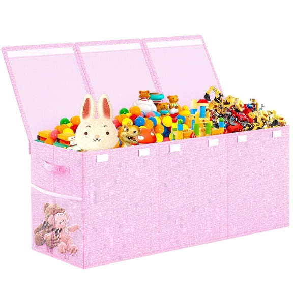 Extra Large Toy Box Toddlers Chest with Lids, Collapsible Sturdy Toy Storage Organizer, Kids Bin Boxes Storage Basket for Boys, Girls, Nursery, Living Room, Playroom, 40"x14"x16" (Pink)