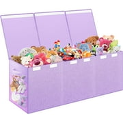 Extra Large Toy Box 150L Storage Chest for Kids, Collapsible Toy Organizer with Mesh Pockets and Reinforced Handles, Sturdy Linen Toy Basket for Nursery Playroom Bedroom, Purple 40x14x16 inches