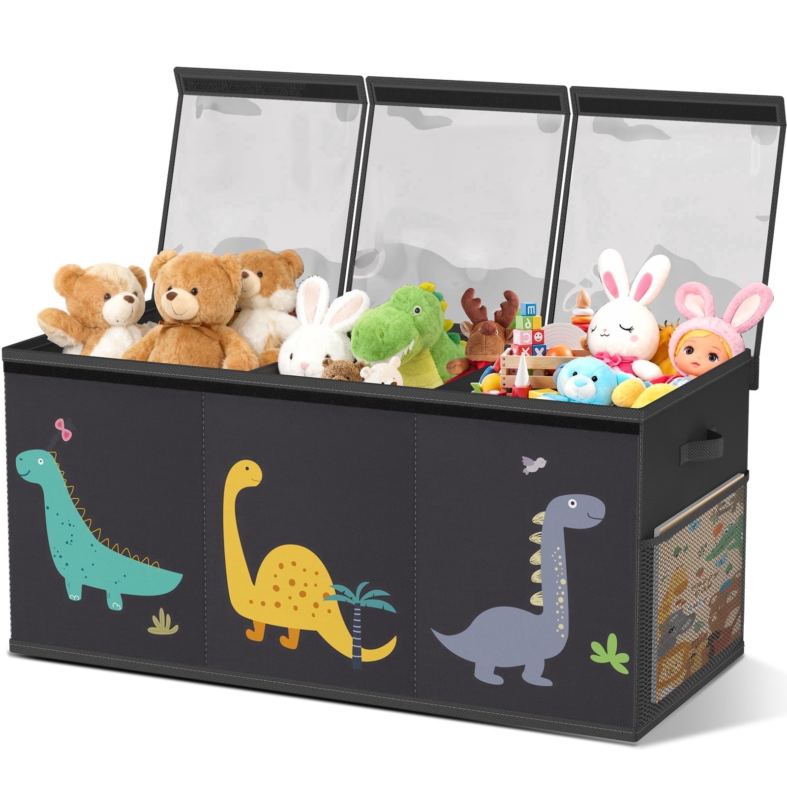 Extra Large Toy Storage Box for Boys Girls - Collapsible Toy Chest Organiser for Kids,Toy Bin Container with Clear Lid for Clothes,Blanket,Nursery,Playroom,Bedroom,Stuffed Animals,Quilt(Black)