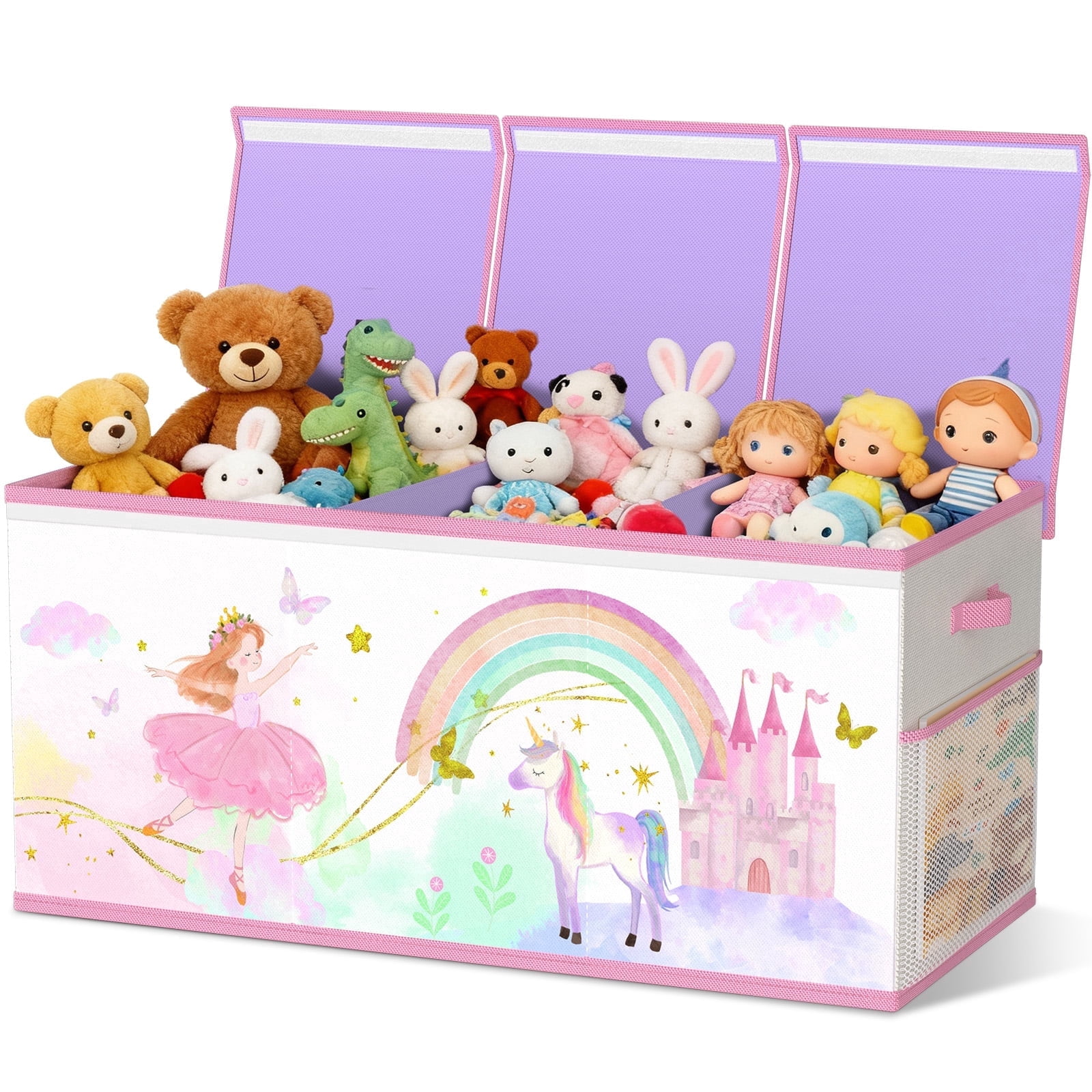 Extra Large Toy Storage Box for Girls Boys - Collapsible Toy Chest Organiser for Kids,Toy Bin Container with Lid for Clothes,Blanket,Nursery,Playroom,Bedroom,Stuffed Animals,Quilt(Beige&Purple)