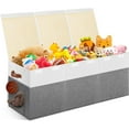 thumbnail image 1 of Extra Large Toy Storage Box with Lid, Collapsible Sturdy Toys Chest Storage Organizer Bin Basket with Divider for Kids, Boys, Girls, Closet, Playroom, Bedroom, Nursery, 40"X14"X16", Gray & White, 1 of 7
