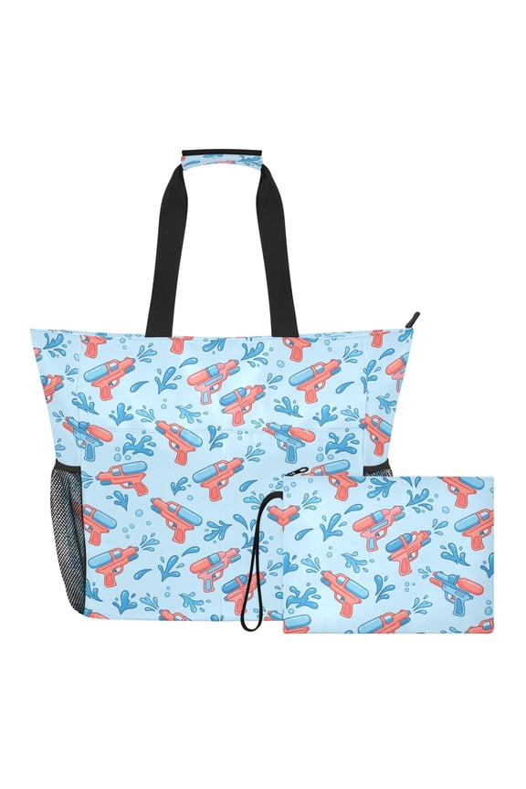 Extra Large Toy Water Gun Beach Bag for Women Waterproof Tote with Zipper Pockets