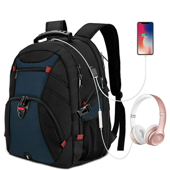 Extra Large Travel 18.4 Inch Laptop Backpack Water Resistant Business Gaming Computer Backpack with USB Charging Port Earphone Hole College School Bookbag