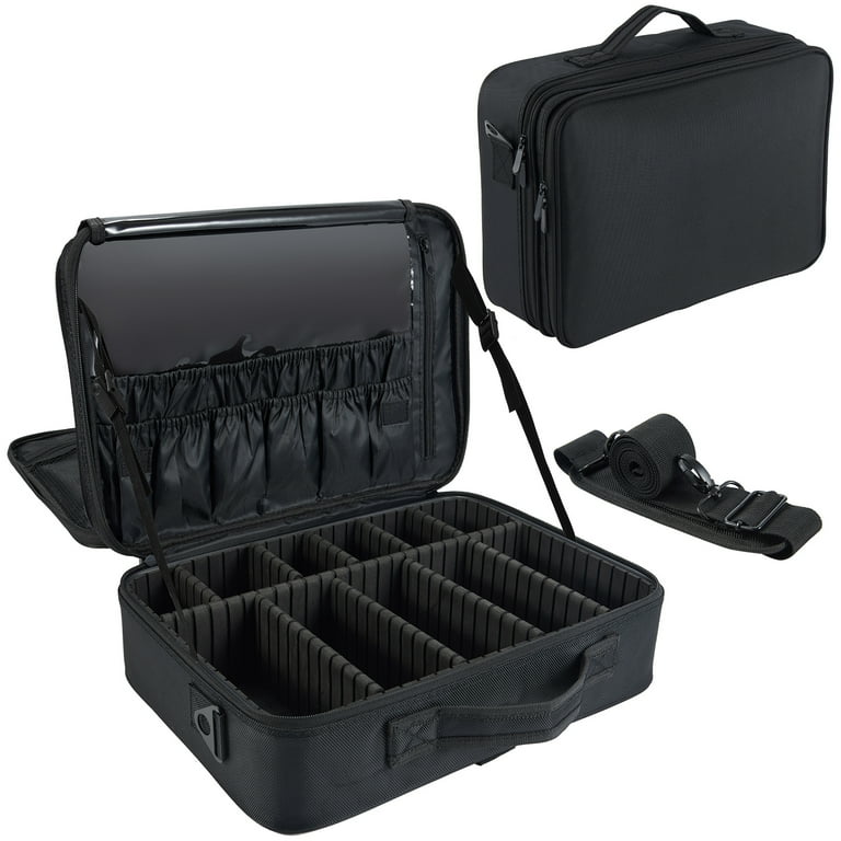 Velore Travel Makeup Carry Case, Black, Organizer with Dividers
