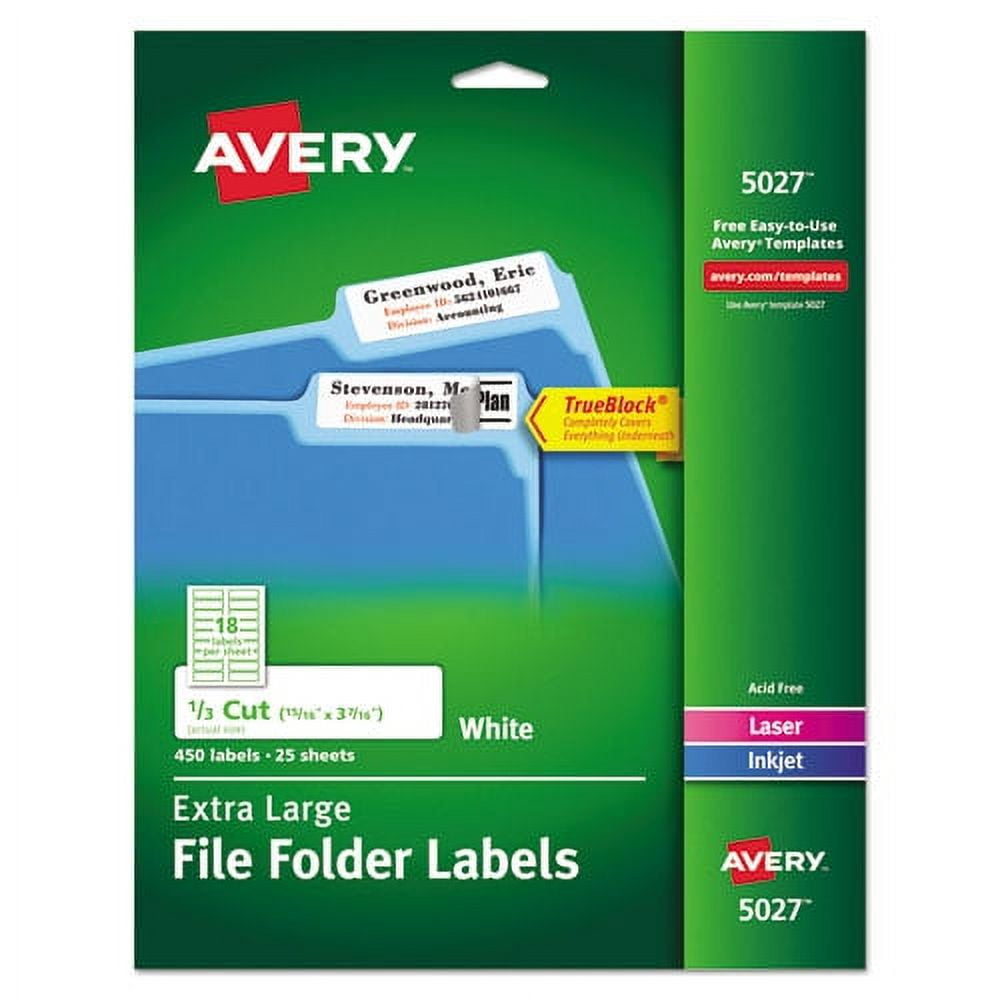 ExtraLarge Trueblock File Folder Labels With Sure Feed Technology, 0.