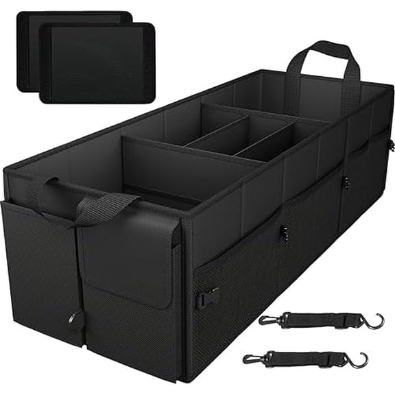 Extra Large Trunk Organizer 98L Collapsible Car Storage Trunk Organizer with Removable Dividers & Adjustable Securing Straps for Car SUV Van