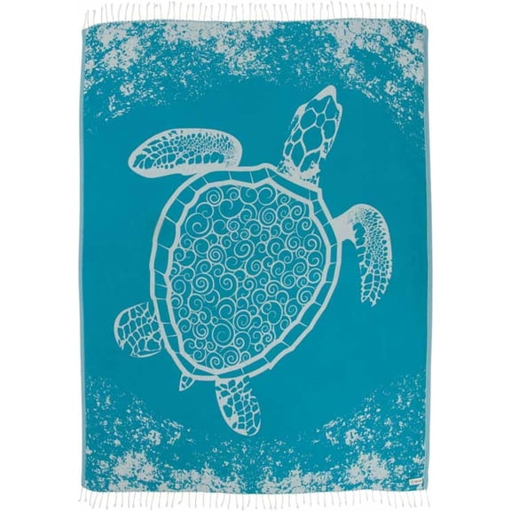 Extra Large Turkish Beach Towel - 100% Organic Cotton Yarn Quick Dry for Beach, Picnic, Blanket or Bath As Seen on Shark Tank Marine Life (Crush Turtle Teal)