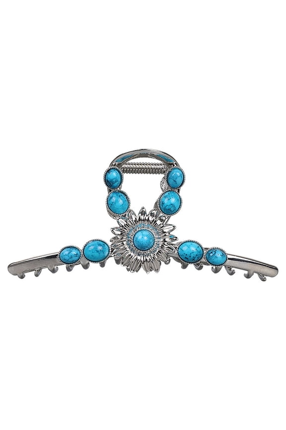 Extra Large Turquoise Blue Sun Metal Hair Claw Clip, Western Style Hair Accessory for Thick Hair