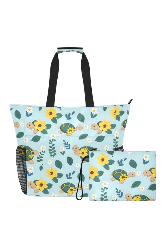 Extra Large Turtle Beach Bag for Women Waterproof Tote with Zipper Pockets