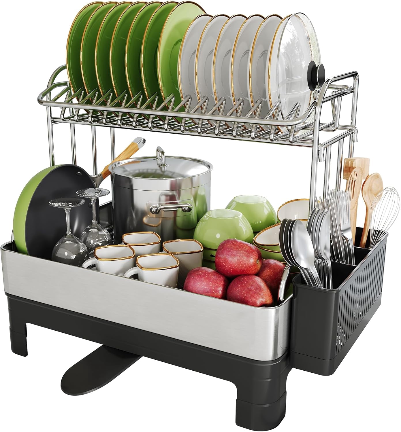 Extra Large Two Tier Stainless Steel Dish Drainer Drying Rack with ...
