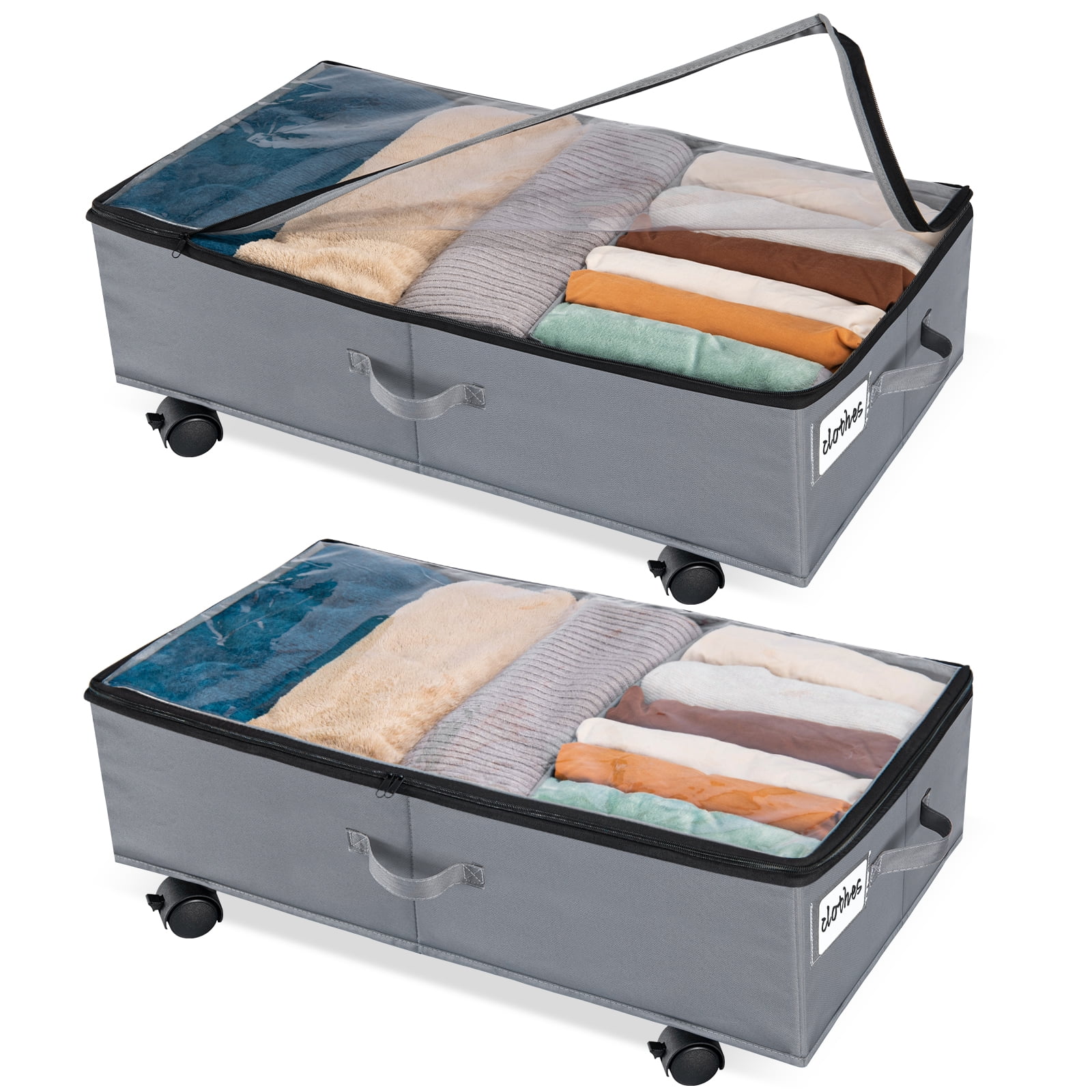 Extra Large Under Bed Storage with Wheels, 2 Pack Rigidity 42L Under