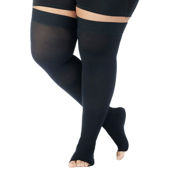 Extra Large Unisex Compression Thigh Hi 20-30mmHg with Open Toe - Black, 3XL