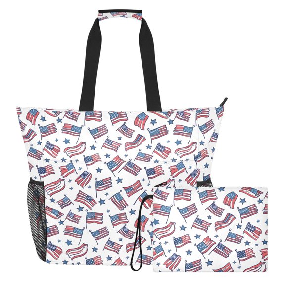 Extra Large Usa Flags Beach Bag for Women Waterproof Tote with Zipper Pockets