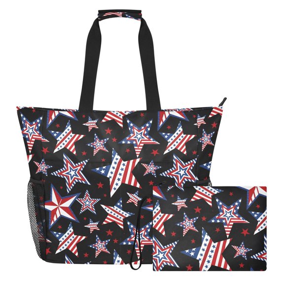 Extra Large Usa Star Beach Bag for Women Waterproof Tote with Zipper Pockets