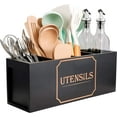Extra Large Utensil Holder with 4 Compartments, Wooden Farmhouse