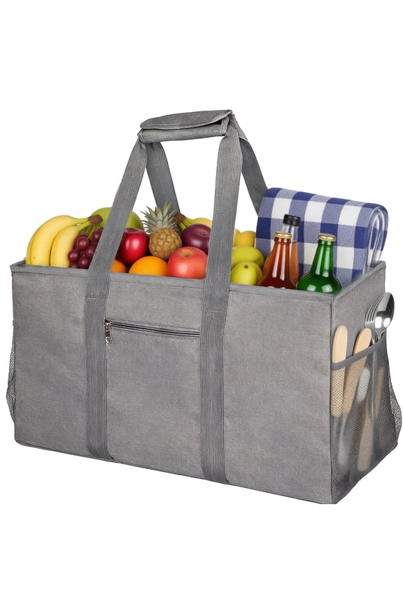 Extra Large Utility Tote Bag, 22 in Gray Reusable Shopping Bag with Handles, Long-lasting 600D Oxford Cloth, Foldable Storage Bag with Multiple Pockets