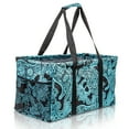 thumbnail image 1 of Extra Large Utility Tote Bag - Oversized Collapsible Reusable Wire Frame Rectangular Canvas Basket with Two Exterior Pockets - Paisley Blue, 1 of 9