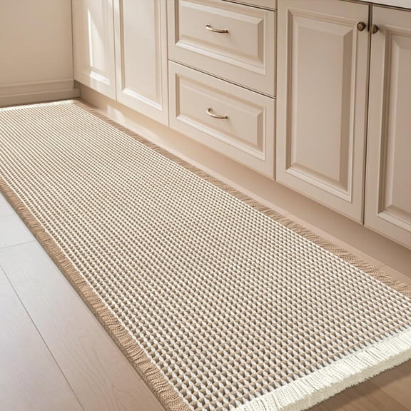 Extra Large Waffle Bath Mat in Brown and Cream 2 Foot by 6 Foot Runner