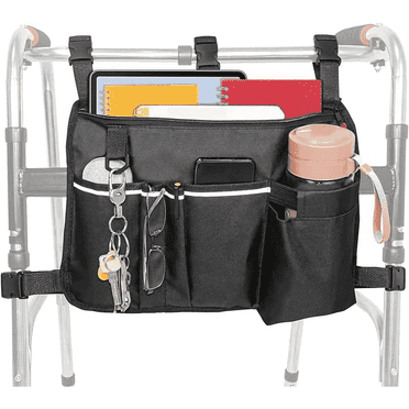 Extra Large Walker Bag with Water Cup Holder,Walker Basket,Foldable Walker Storage Bag,Side Walker Bag,Walker Side Access Bag Organizer Pouch Tote,Scooters or Rollator Walkers,18*13.4 inch,Black