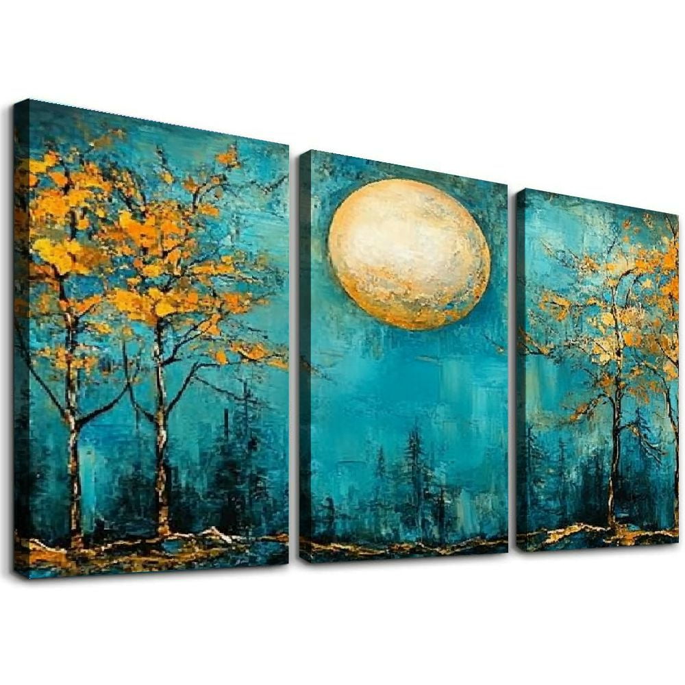 Extra Large Wall Art Gold Tree Moon Canvas Living Room Abstract Teal