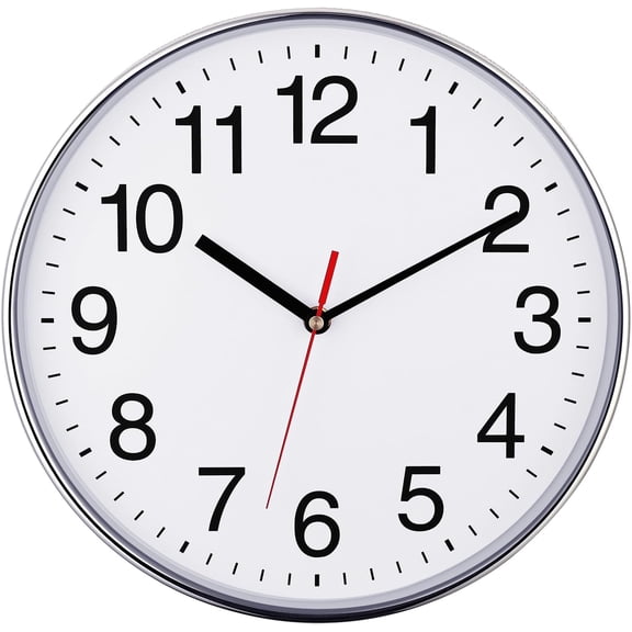 Extra Large Wall Clock - 16" Non Ticking Silent Quartz Black Wall Clocks - Simple Design Wall Clocks for Living Room Decor, Battery Operated, Chrome