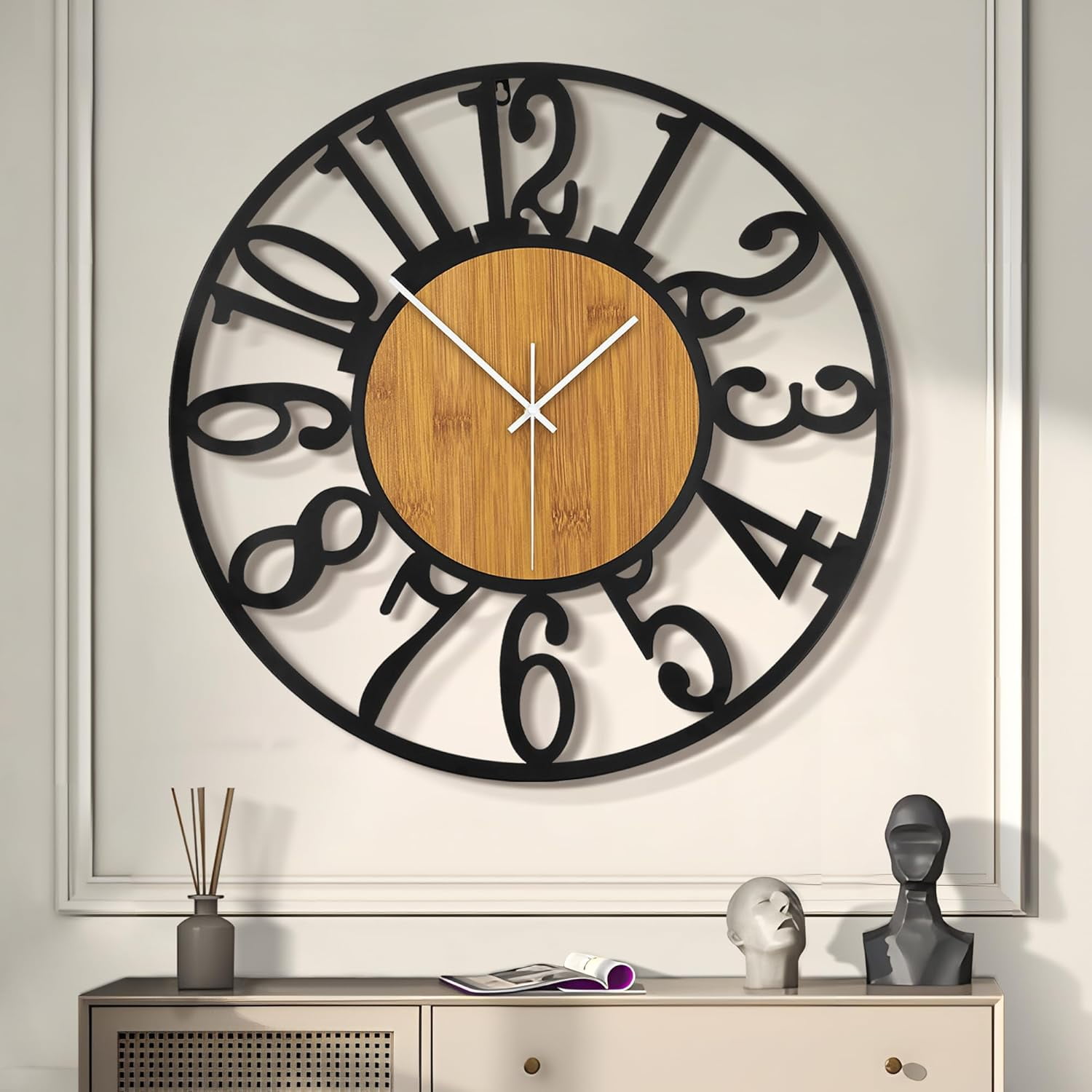 Extra Large Wall Clocks,Silent Little Ticking,Battery Operated Vintage Round Modern Wood Wall ...