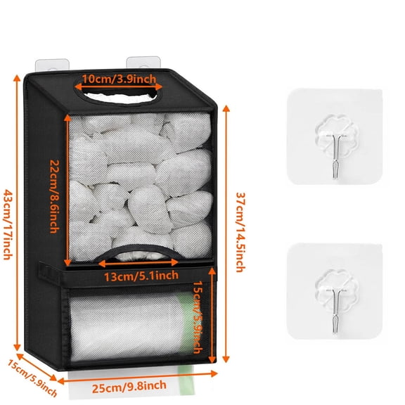 Extra Large Wall Mounted Plastic Bag Holder, 2-in-1 Grocery Bag Dispenser and Trash Roll Storage, No-Drill Adhesive Hook, Under Cabinet or Pantry Organization