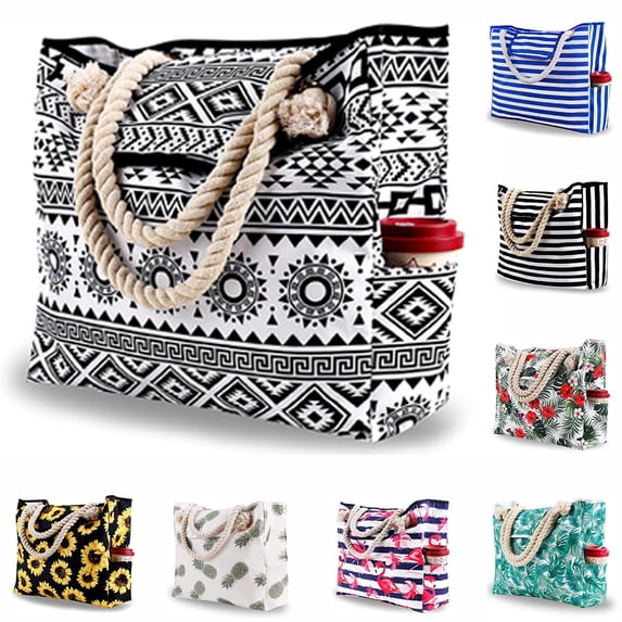 Extra Large Waterproof Canvas Beach Bag With 4 Inner Pockets Personalized Tote Bag Travel Handbag for Women Beach Travel Gym Swim Holiday Short Trip Weekend Getaway Overnight Gift for Friend Women