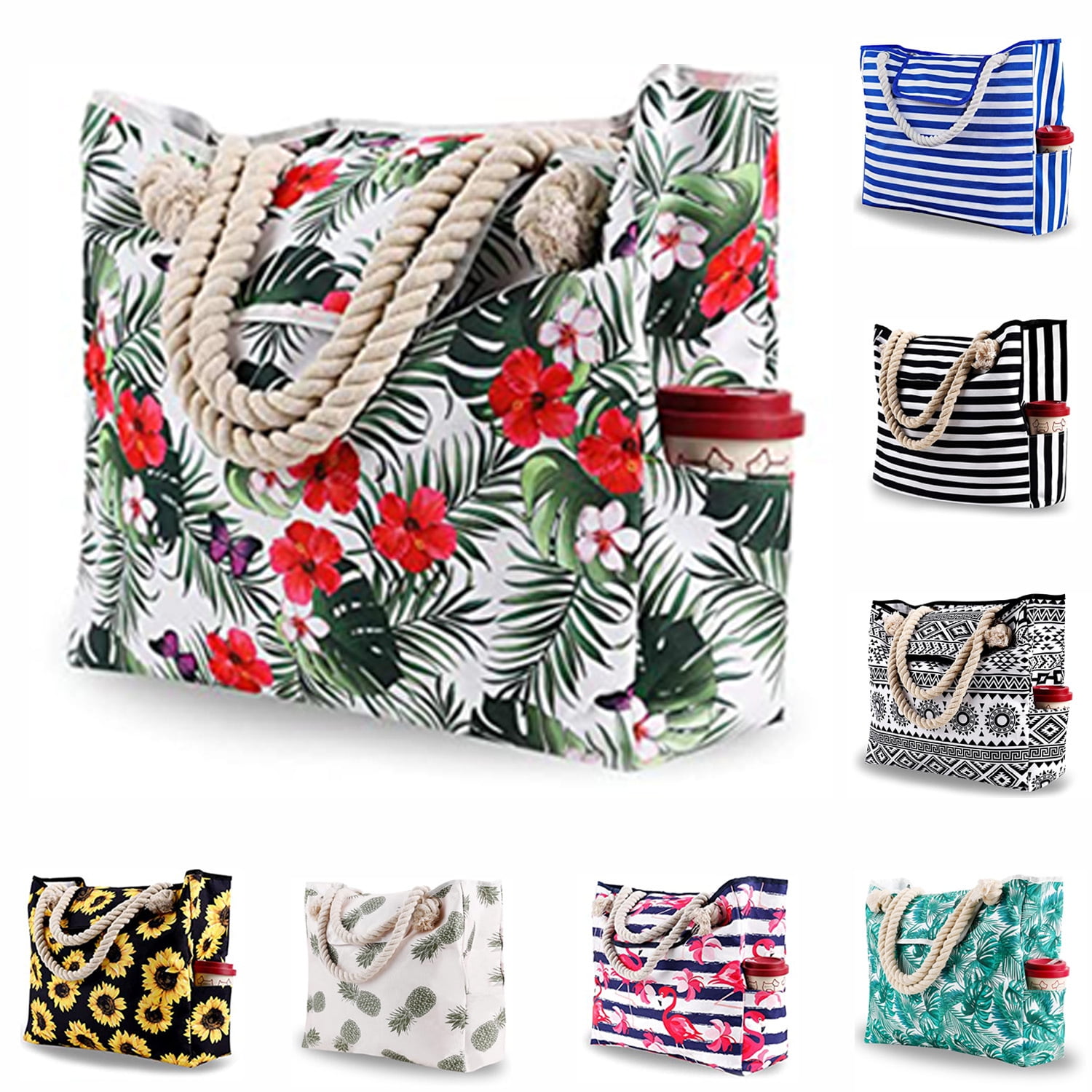 Extra Large Waterproof Canvas Beach Bag With 4 Inner Pockets Personalized Tote Bag Travel Handbag for Women Beach Travel Gym Swim Holiday Short Trip Weekend Getaway Overnight Gift for Friend Women