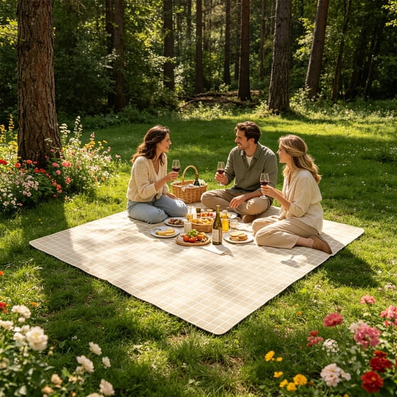 Extra Large Waterproof Outdoor Picnic Mat, Absorbent Antifatigue Floor Mat, Aesthetic Quick Dry Outdoor Rugs for Beach Grass and 4‑7 People (Large Grid)