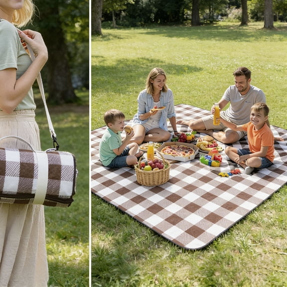 Extra Large Waterproof Picnic Blanket 78.74 Inch, Foldable Cute Beach Outdoor Camping Mat, Gingham Checkered Picnic Mat for Park Lawn Grass Ground Travel Essential Concert Must Have
