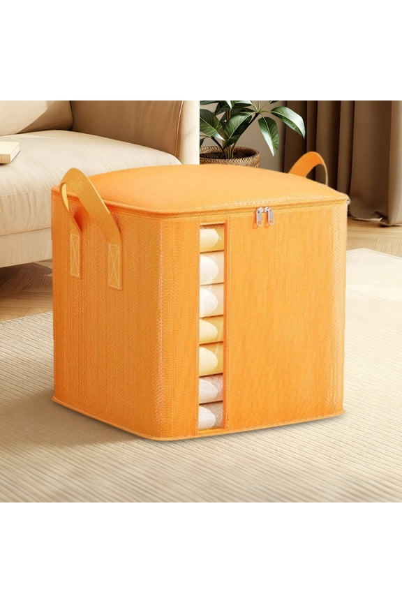 Extra Large Waterproof Storage Bag Orange | Heavy Duty Plastic Duffel Organizer Box 60x60x50cm | Moisture-Proof Dustproof Moving Tote | Underbed Space Saver for Clothes, Bedding, Books