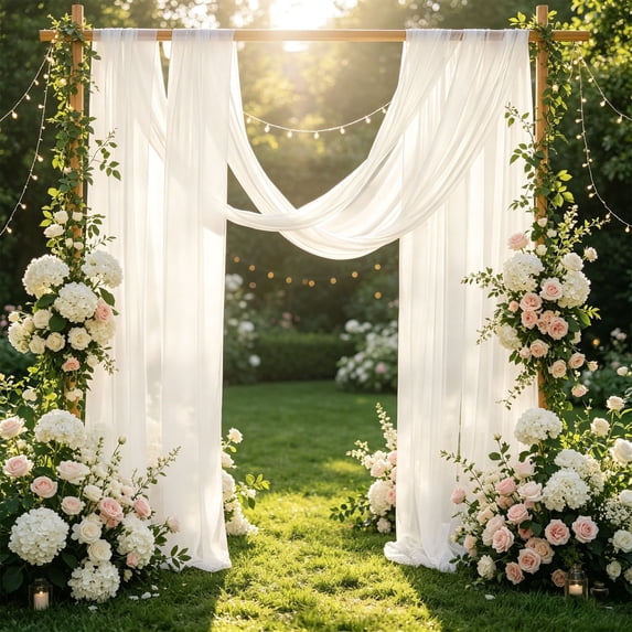 Extra Large Wedding Arch Sheer Drape, 600x75cm Lawn Wedding Ceremony Scene Backdrop Decorative Polyester Curtain, for Wedding Ceremony / Hotel Banquet Scene Arrangement