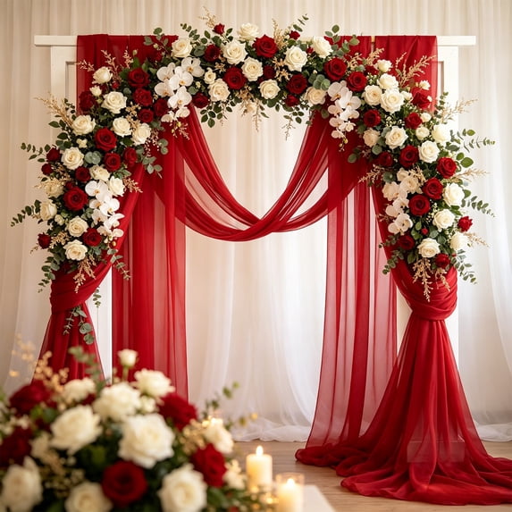 Extra Large Wedding Arch Sheer Drape, 600x75cm Lawn Wedding Ceremony Scene Backdrop Decorative Polyester Curtain, for Wedding Ceremony / Hotel Banquet Scene Arrangement
