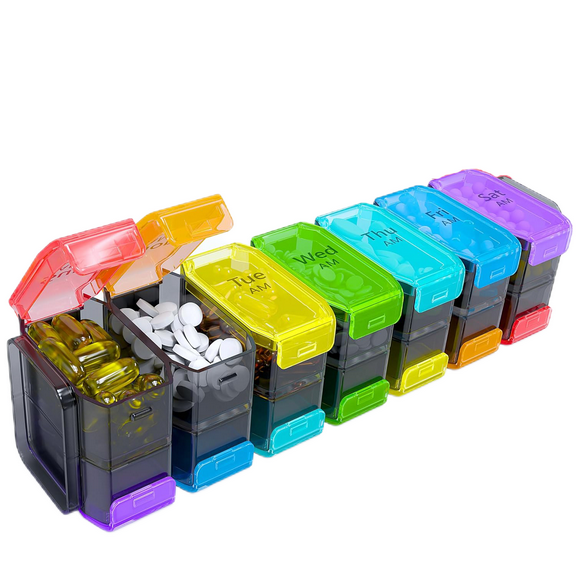 Extra Large Weekly Pill Organizer 2 Times a Day - XL Pill Case Am Pm - Big Pill Box 7 Day Oversized Daily Vitamin Organizer Jumbo Pill Container Twice a Day Medicine Supplement Dispenser Rainbow