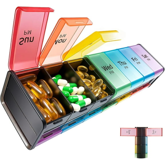 Extra Large Weekly Pill Organizer 2 Times a Day, XXL Pill Box 7 Day with AM PM Large Compartments, BPA-Free Daily Medicine Case, Jumbo Pill Holder for Fish Oils, Vitamins & SupplementsBlack